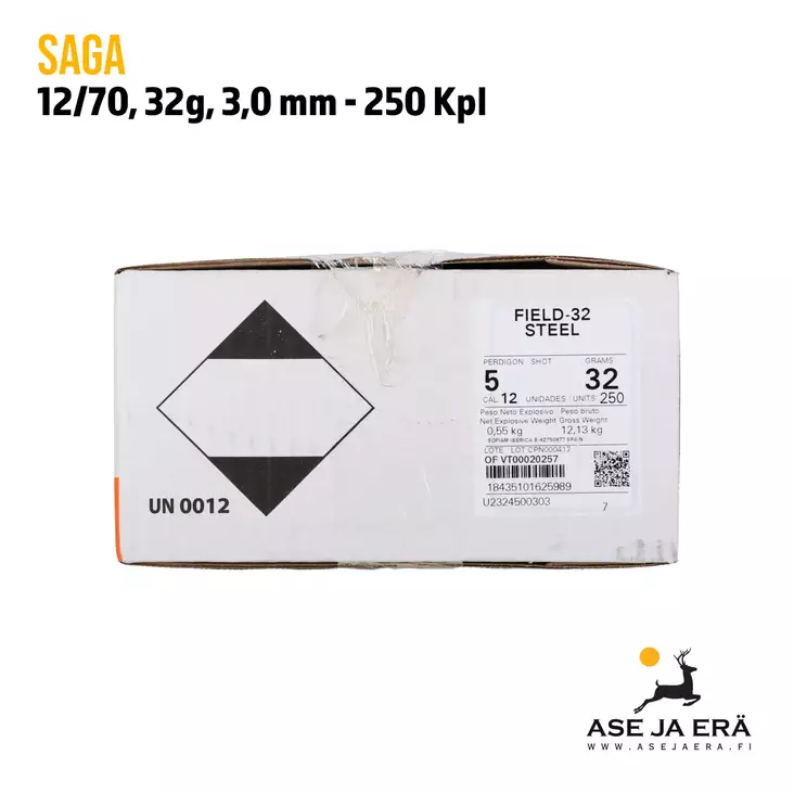 Saga Field Steel 12/70 32g haulikonpatruuna - Lyijyttömät patruunat - 108160 - 1
