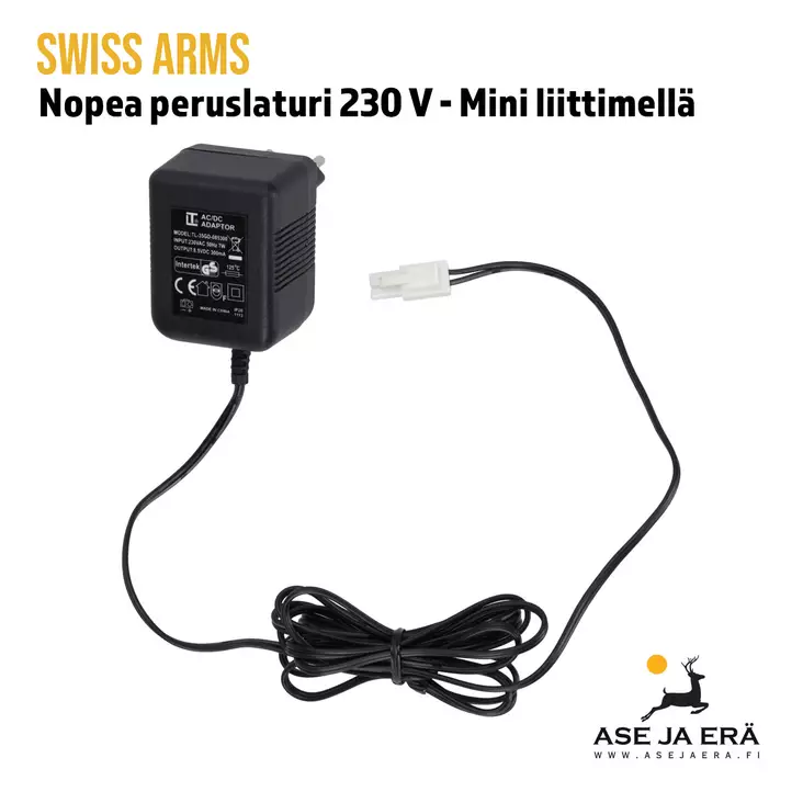 Swiss Arms nopea peruslaturi 230V Airsoft laturi mini-liittimellä - Yleiskuva - Airsoft-akut ja laturit - 3559966033579 - 4