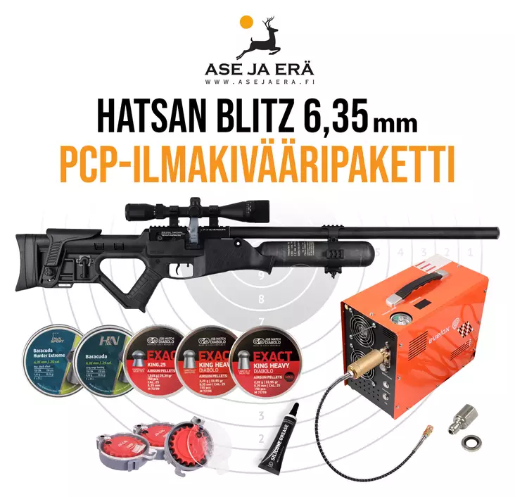 Hatsan Blitz 6,35 mm Full-Auto PCP- ilmakivääripaketti - 6,35 mm PCP paineilmakiväärit - blitz635mmpaketti - 1