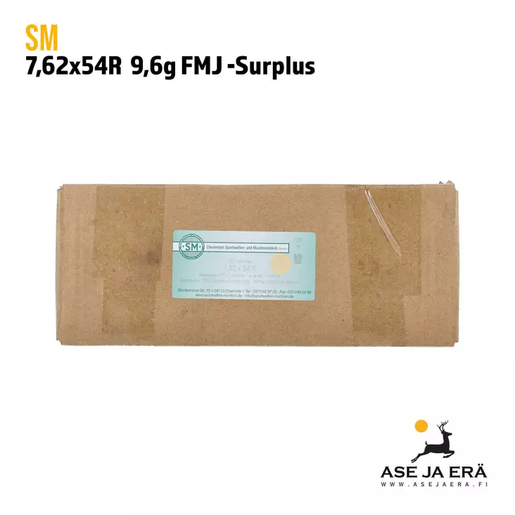 SM 7,62x54R Surplus 9,6g FMJ 200 kpl kiväärin patruuna - 7,62x53R kaliiperi - 126785uusi - 1