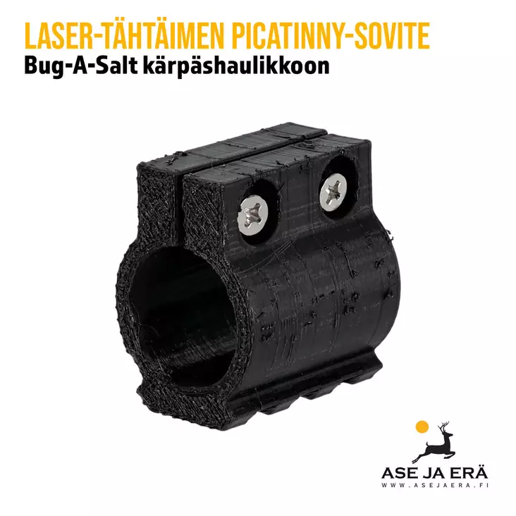 Laser-tähtäimen Picatinny-sovite Bug-A-Salt kärpäshaulikkoon, yleiskuva etuviistosta oikealta - Lasertähtäimet - karpaspysylaserjal - 1