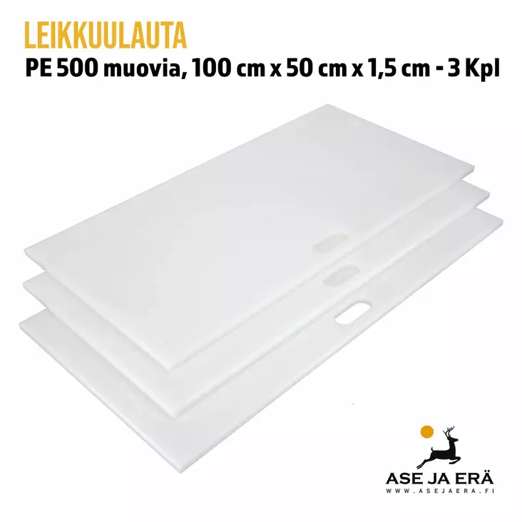 Leikkuulauta PE500 muovia valkoinen 100x50x1,5 cm, 3 kpl - yleiskuva - Riistan valmistus - leipalauta - 1