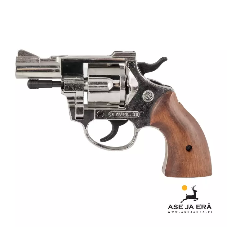 Starttirevolveri Olympic 9 mm / .38 -Nikkeli, puukahvoilla - Muut aseet - 20350N - 1