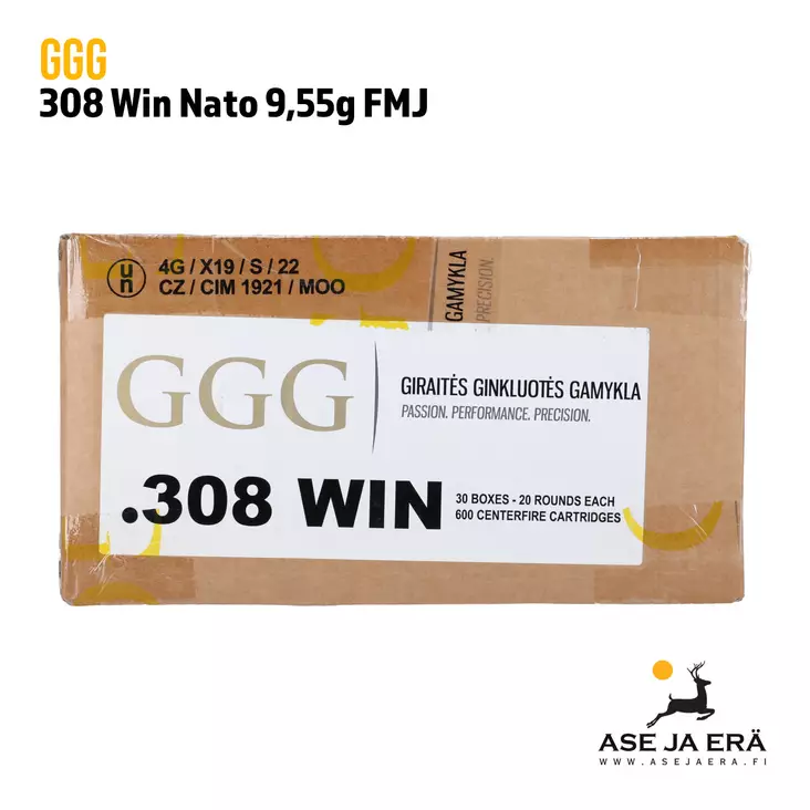 308 GGG-Nato 9,55g FMJ 600kpl - 308 kaliiperi - 125520laatikko - 2
